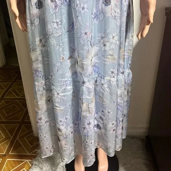 NWT ELENA BALDI Blue Silk Blend Floral Tiered Maxi Dress - Picture 7 of 14